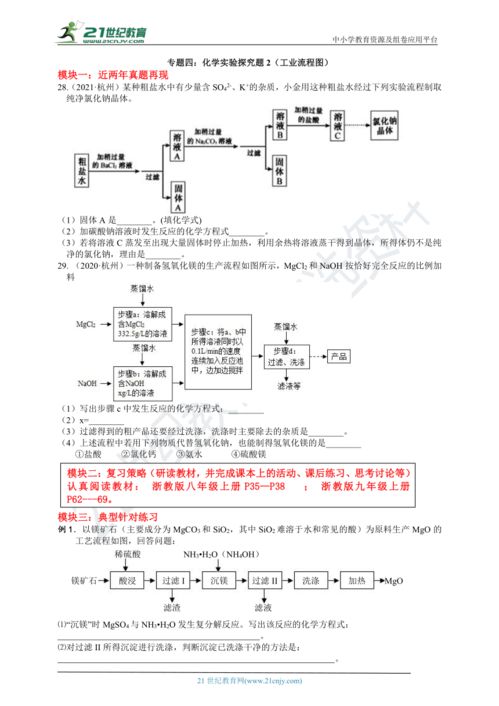 浙江省科学中考二轮复习专题四 化学实验探究题2 工业流程图 含解析